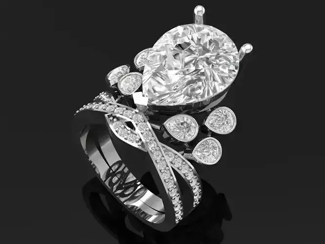 TJ 61 3D Platinum Flower Diamond Ring 3D print model