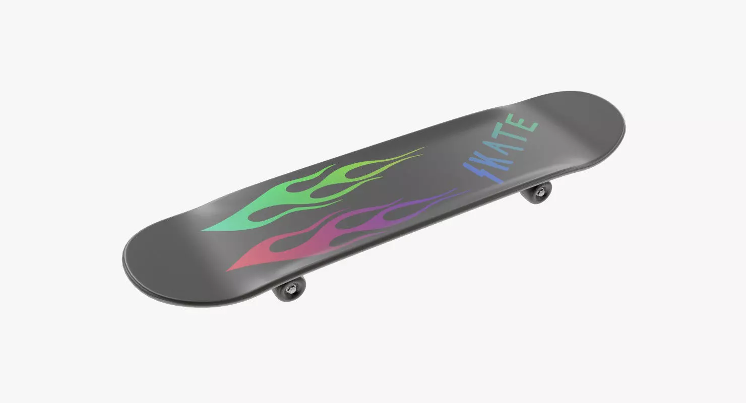 Skateboard with flames transparent 3D model_0
