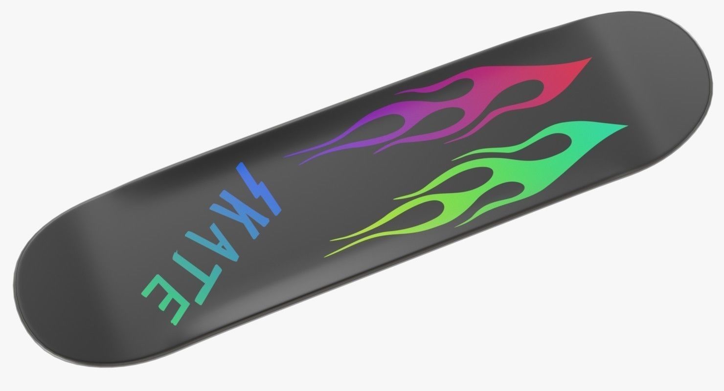 Skateboard with flames transparent 3D model_2