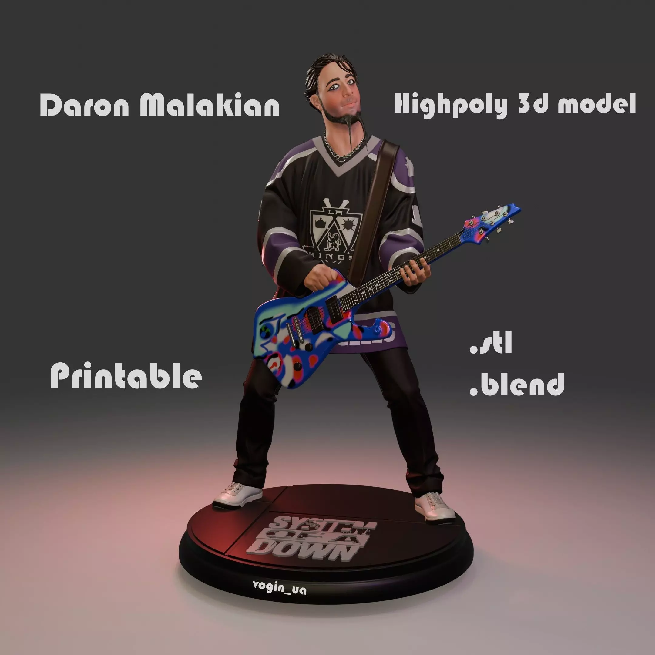 Daron Malakian System of a Down guitar player highpoly printable 3D print model