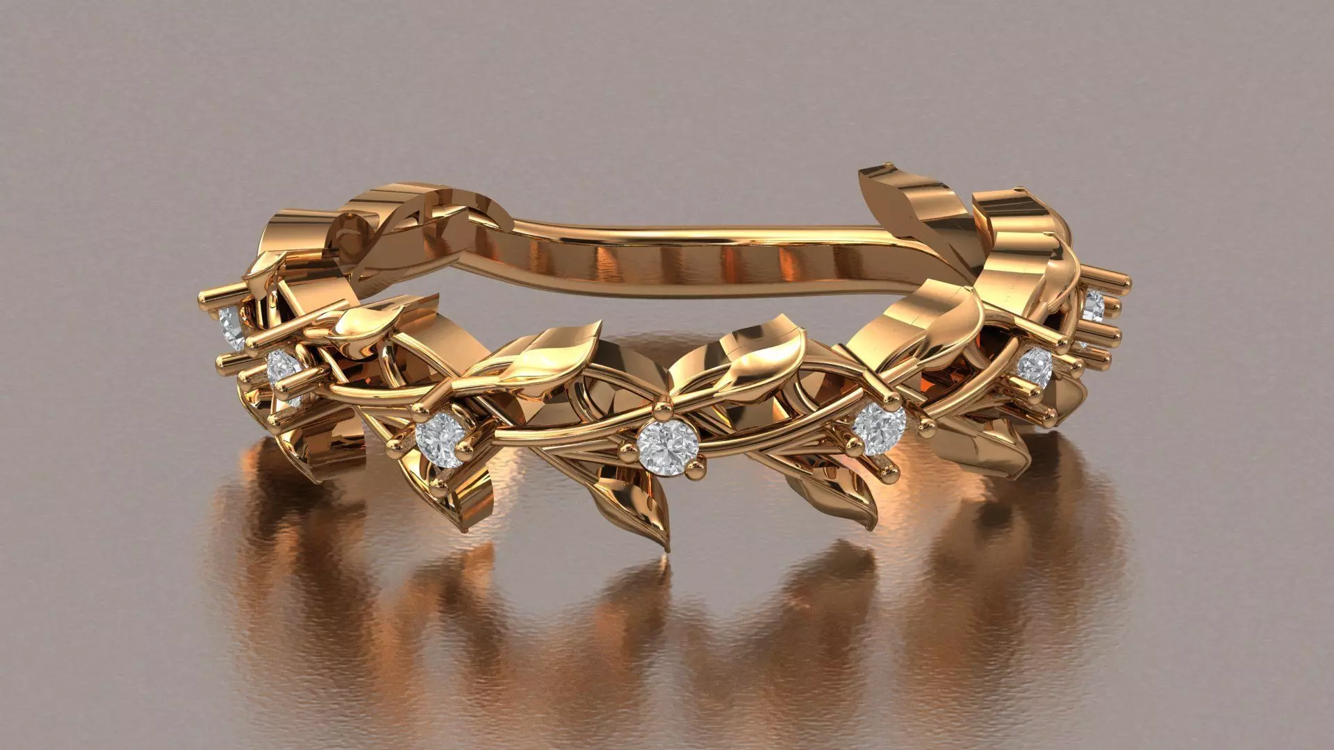 Nature Vine Leaf Diamond Eternity Band Women Ring Jewelry 3D print model