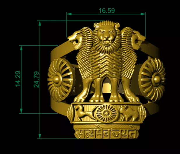 Ashoka Lion Capital Ring Royal Indian Heritage 3D Jewelry Model 3D print model