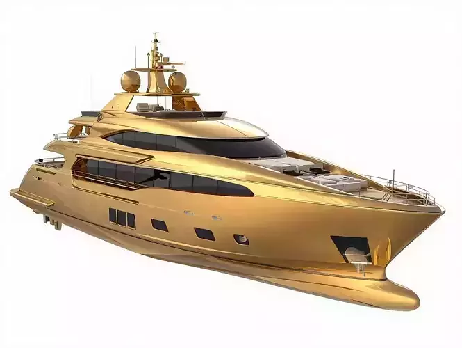 Luxury Gold Metallic Super Yacht 3D Model