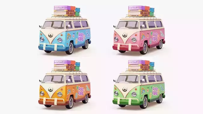 Retro Travel Van 3D model 2