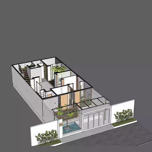 3D Model of Japandi Minimalist Modern 2 Story House Architecture 3D model 6