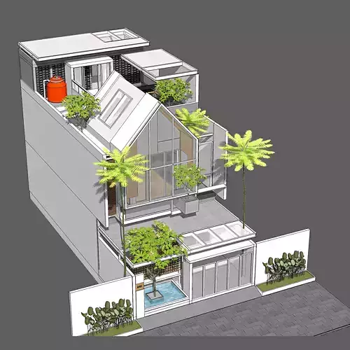 3D Model of Japandi Minimalist Modern 2 Story House Architecture 3D model 3