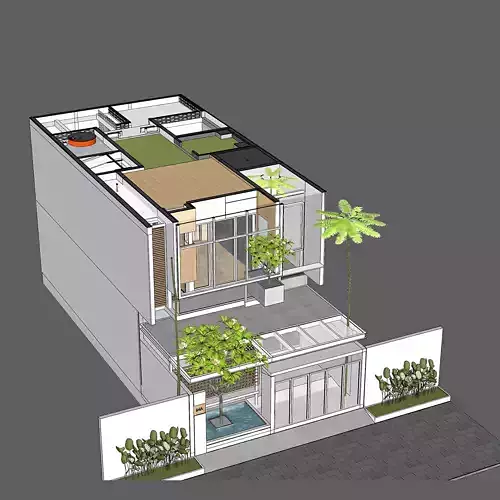 3D Model of Japandi Minimalist Modern 2 Story House Architecture 3D model 4