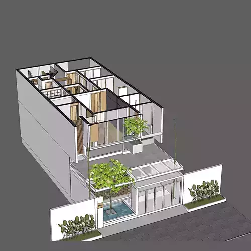 3D Model of Japandi Minimalist Modern 2 Story House Architecture 3D model 5