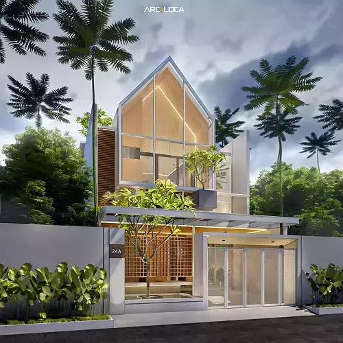 3D Model of Japandi Minimalist Modern 2 Story House Architecture 3D model 2