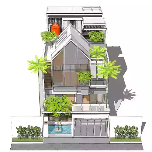 3D Model of Japandi Minimalist Modern 2 Story House Architecture 3D model 7