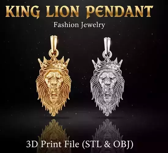 King Lion Pendant  Majestic Gothic Power 3D Print Model