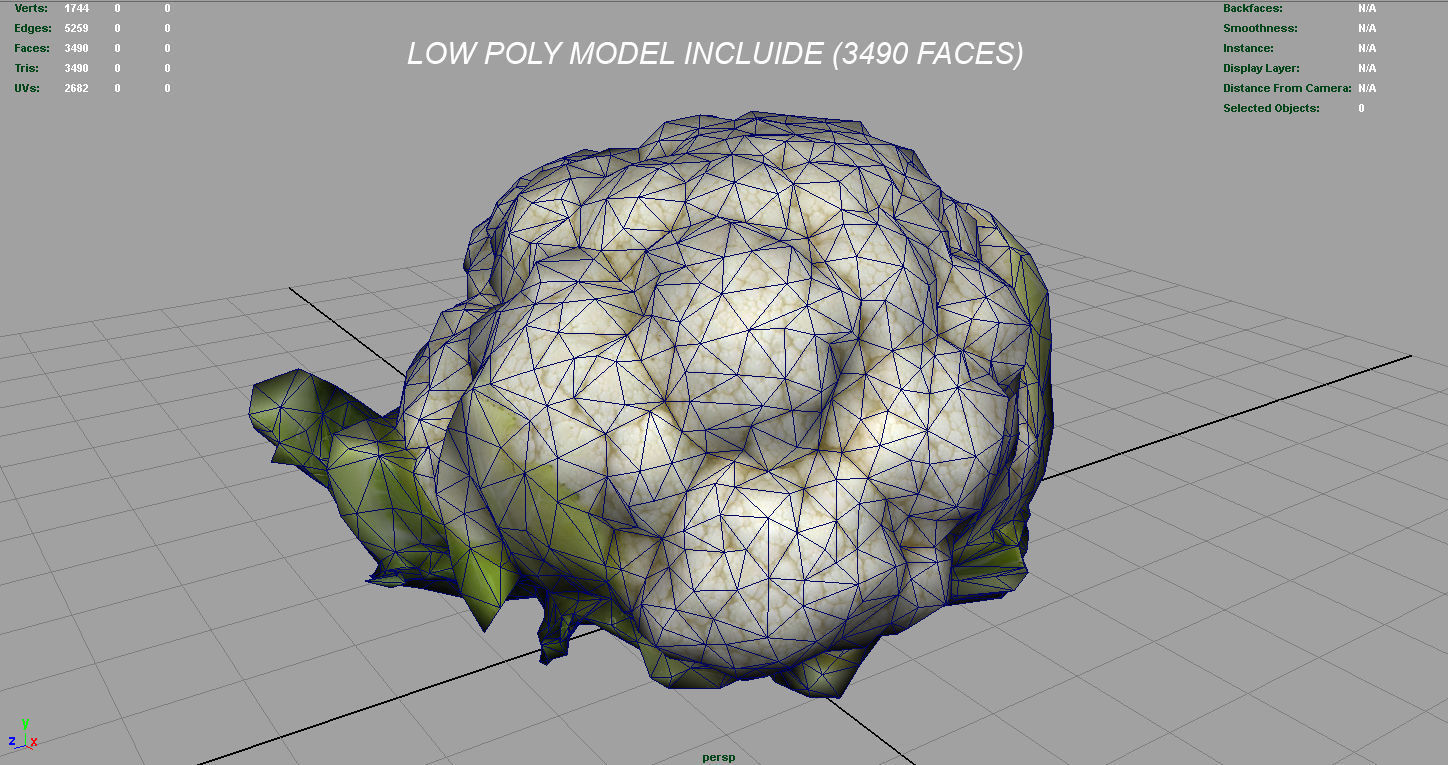 Cauliflower Low-poly 3D model_14