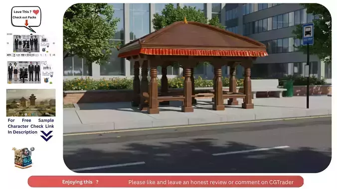 Wooden Bus Stop Shelter PBR Village Prop 3D Model