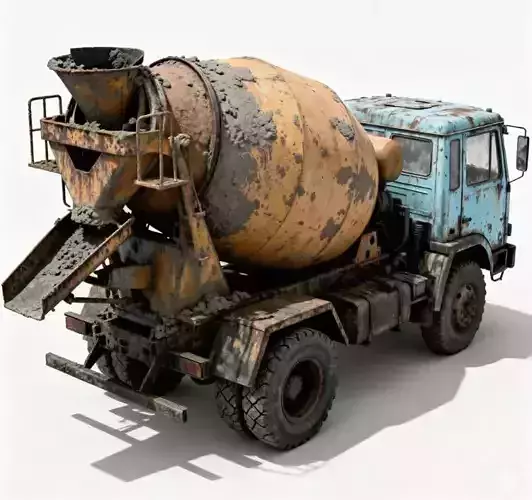Weathered Industrial Concrete Mixer Truck 3D Model