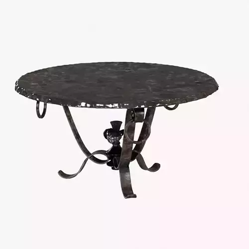 Custom made metal frame table with black basalt polished top