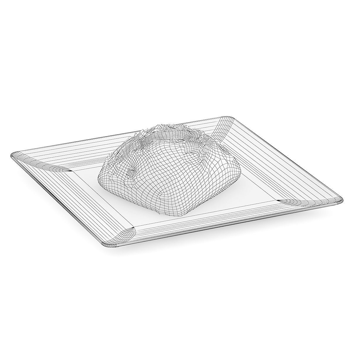 Dark Bun on White Plate 3D model_1