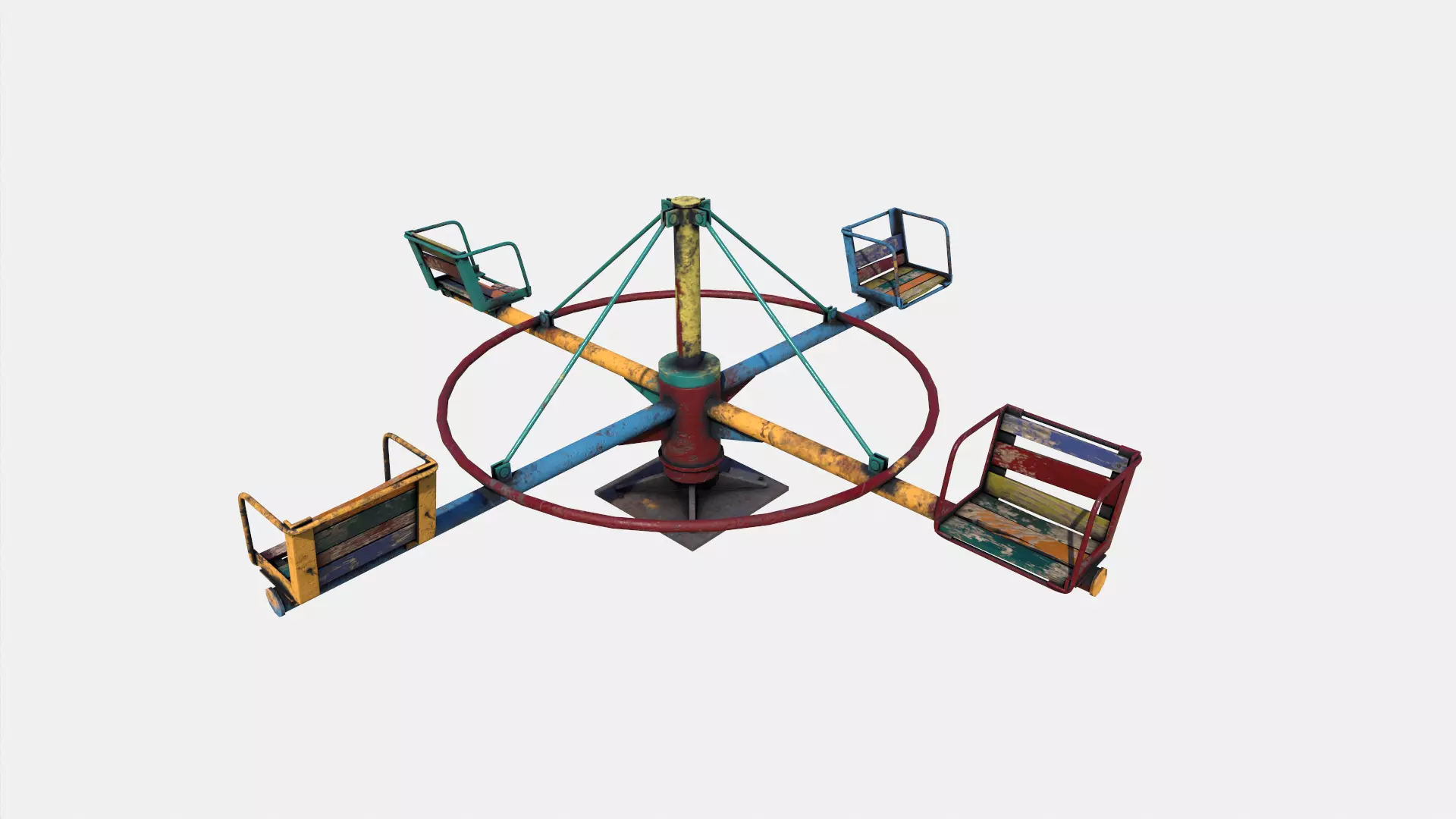 Old Colorful Carousel Low-poly 3D model_0