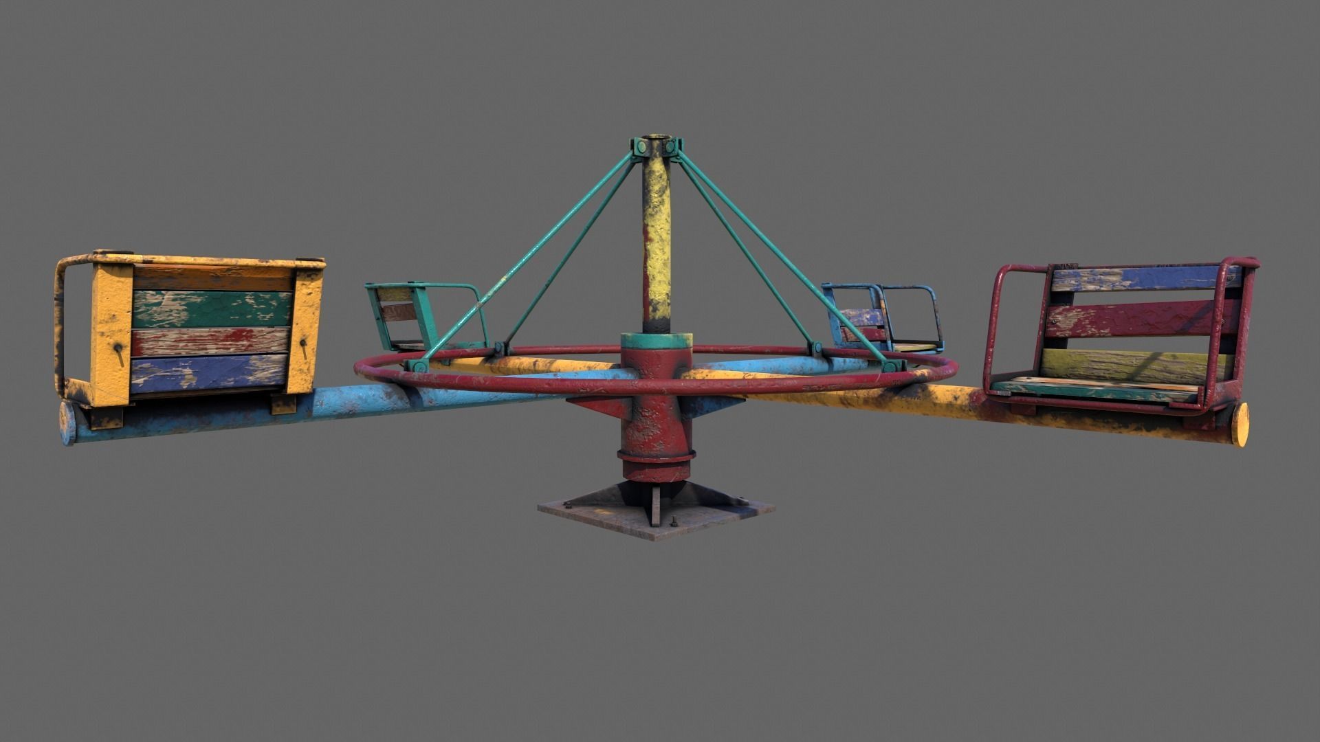 Old Colorful Carousel Low-poly 3D model_8