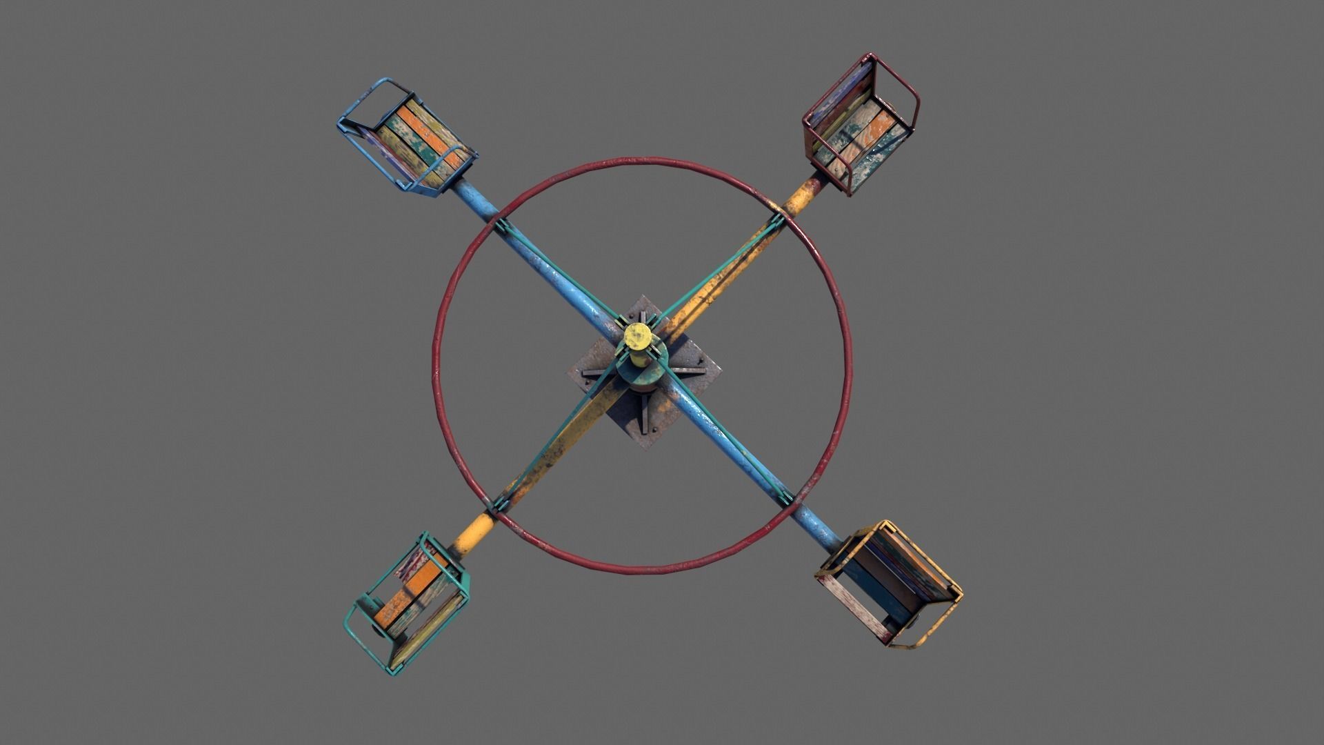 Old Colorful Carousel Low-poly 3D model_2