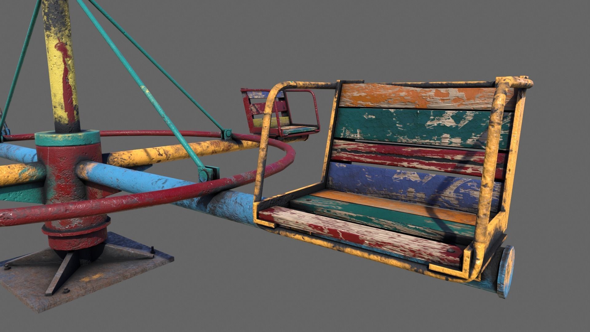 Old Colorful Carousel Low-poly 3D model_3