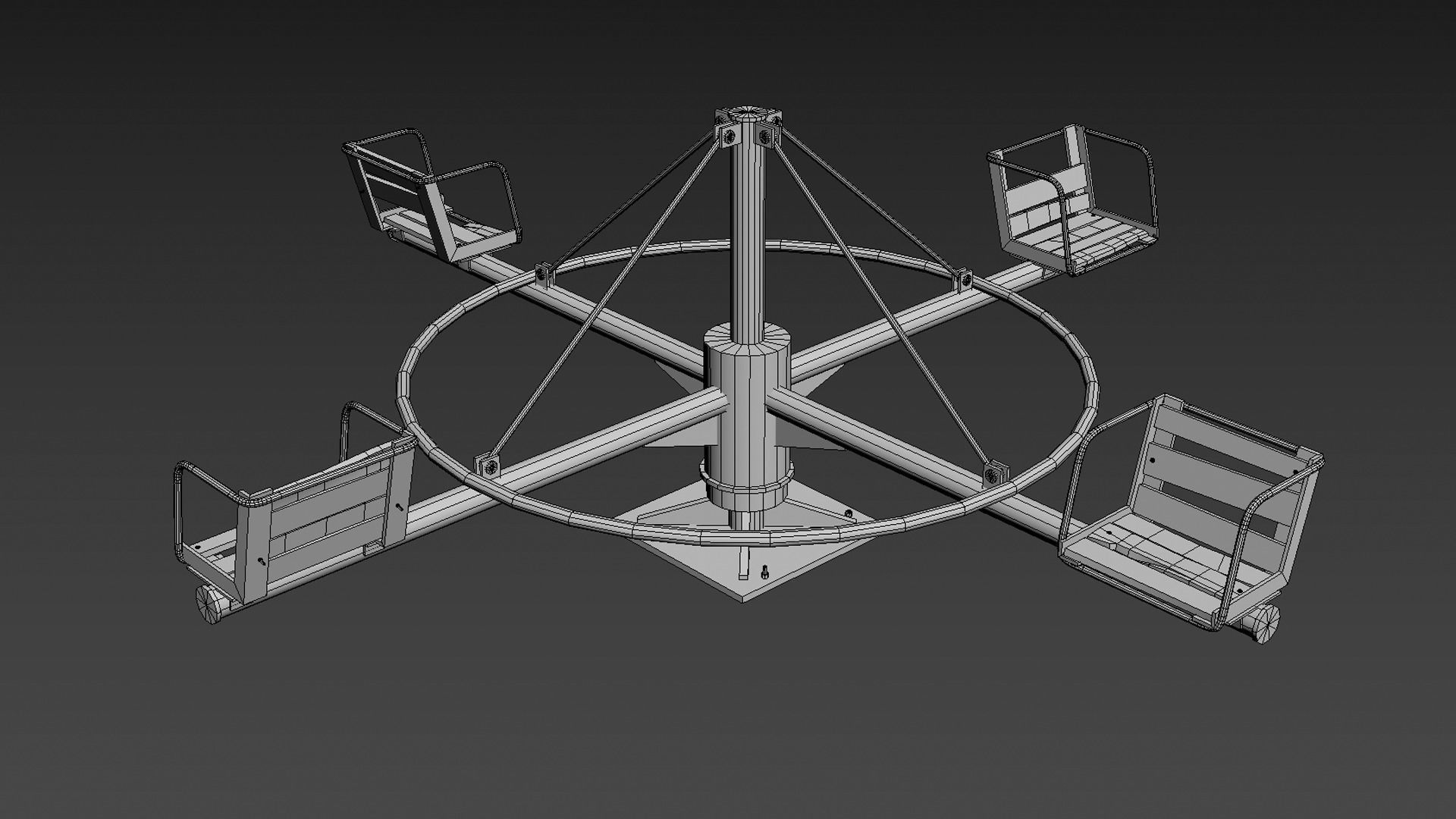 Old Colorful Carousel Low-poly 3D model_9