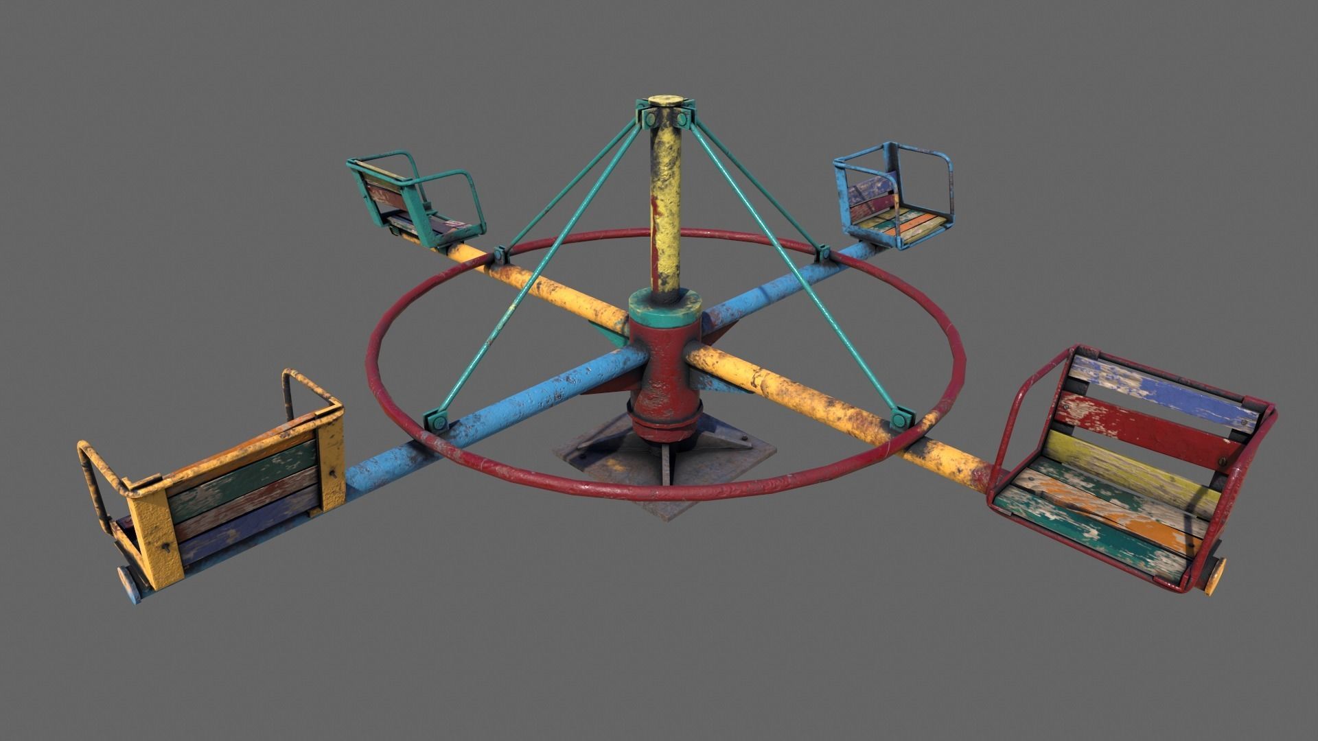 Old Colorful Carousel Low-poly 3D model_1