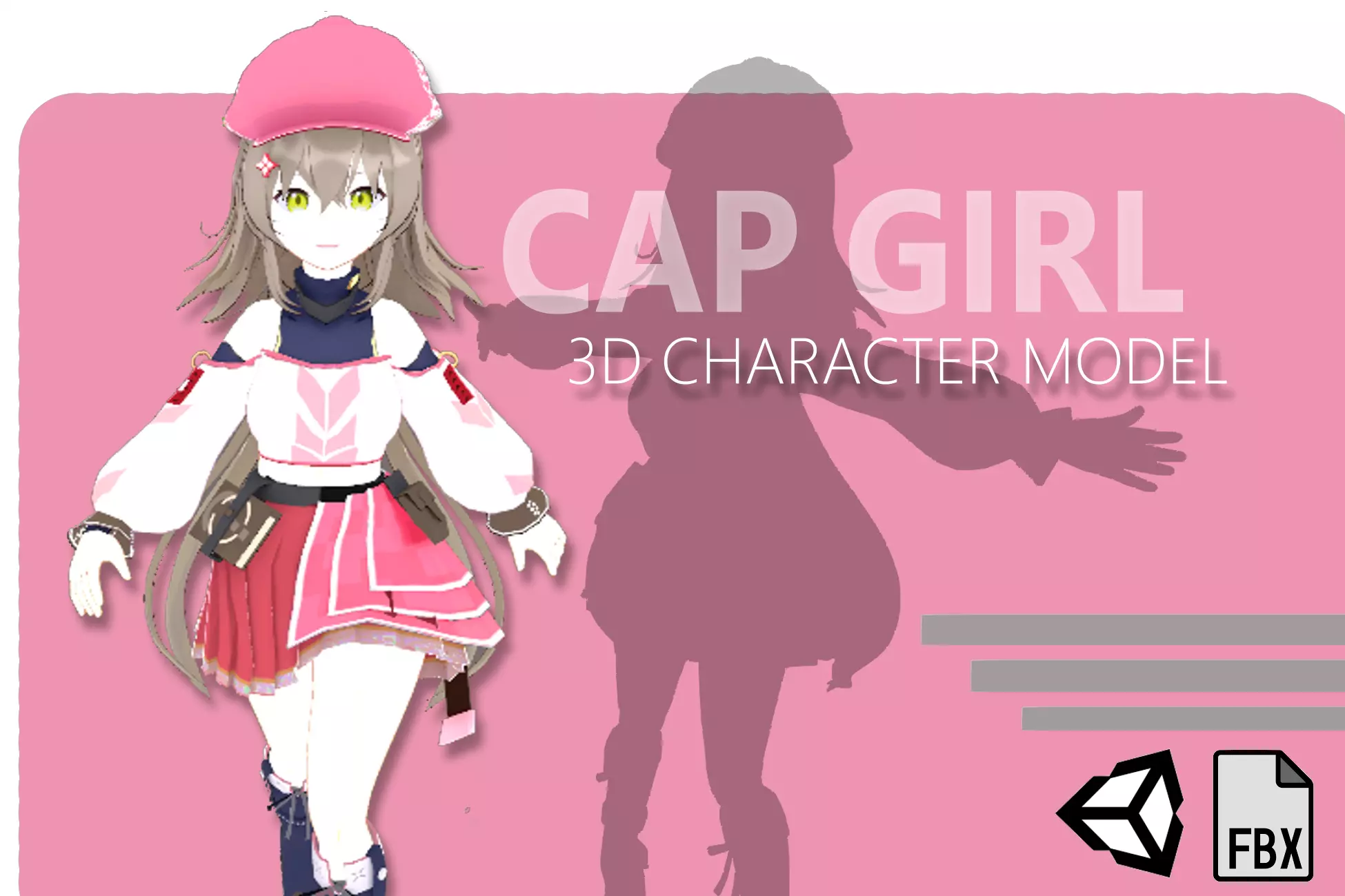 Anime Character Cap Girl Low-poly 3D model