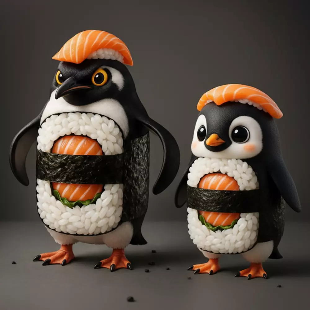Dad and Baby Salmon Sushi Penguin Maki Roll toy 3D print model