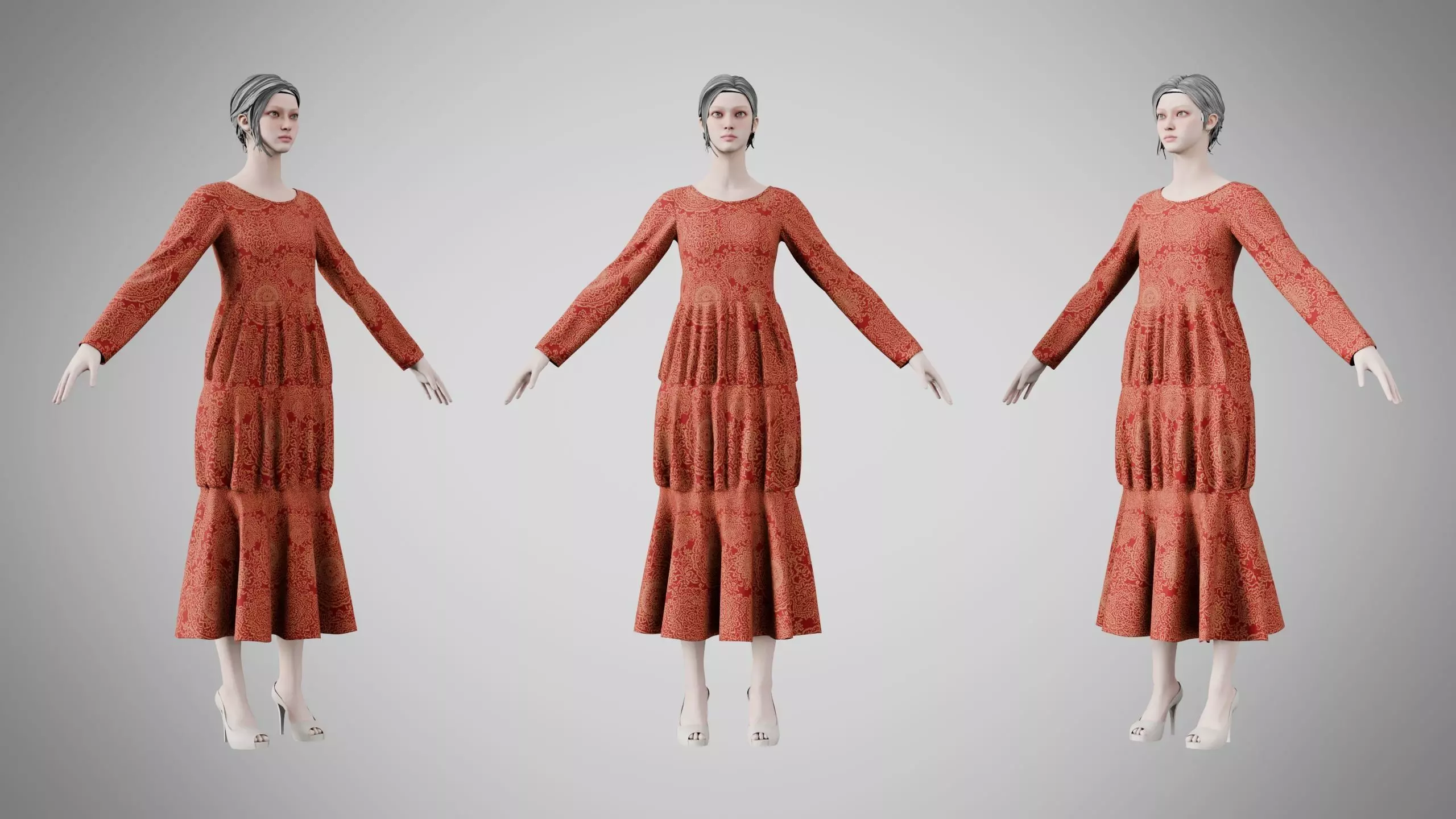 Dress 25 Crimson Mandala Brocade 3D model