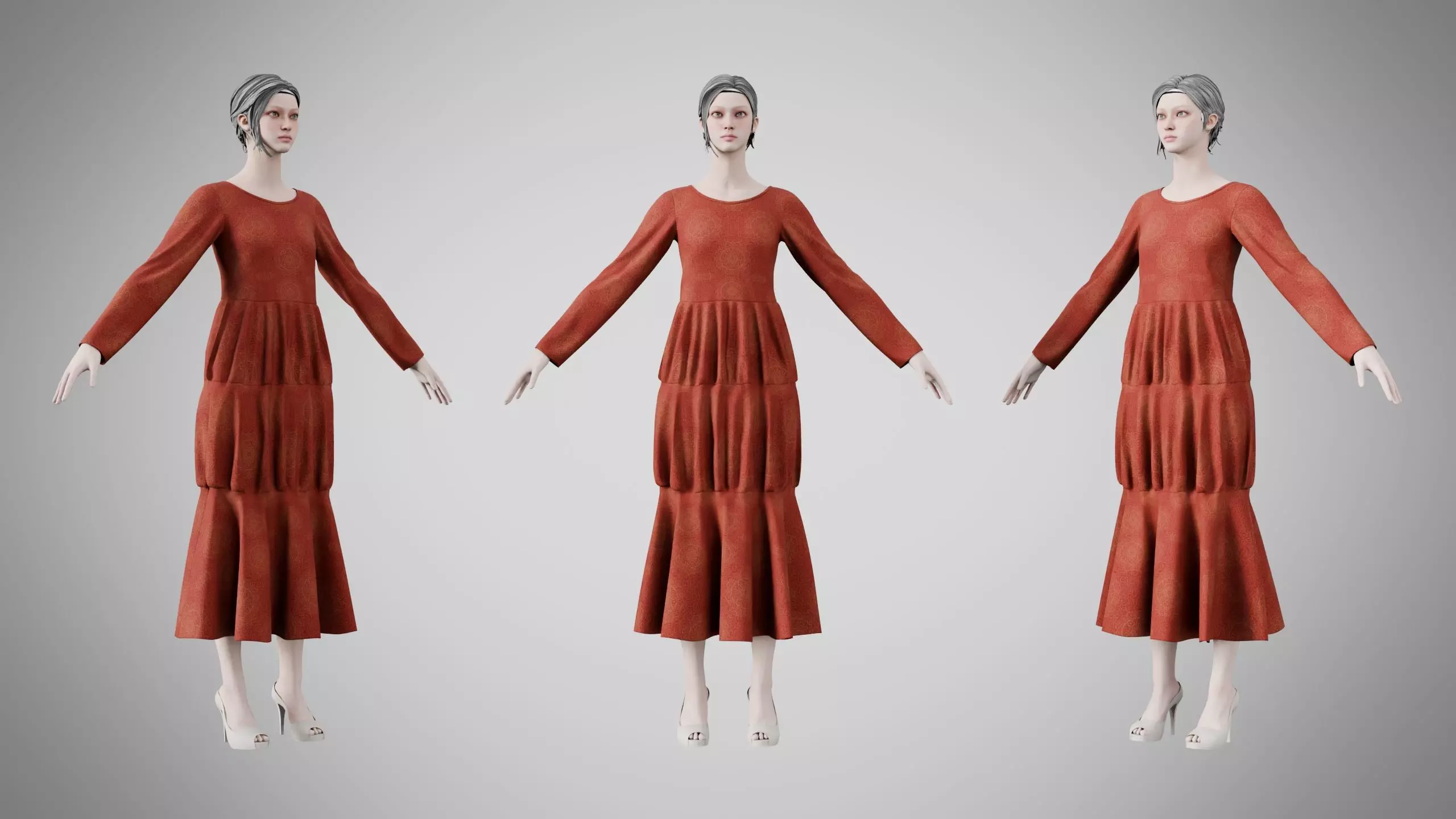 Dress 25 Crimson Mandala Brocade v2 3D model