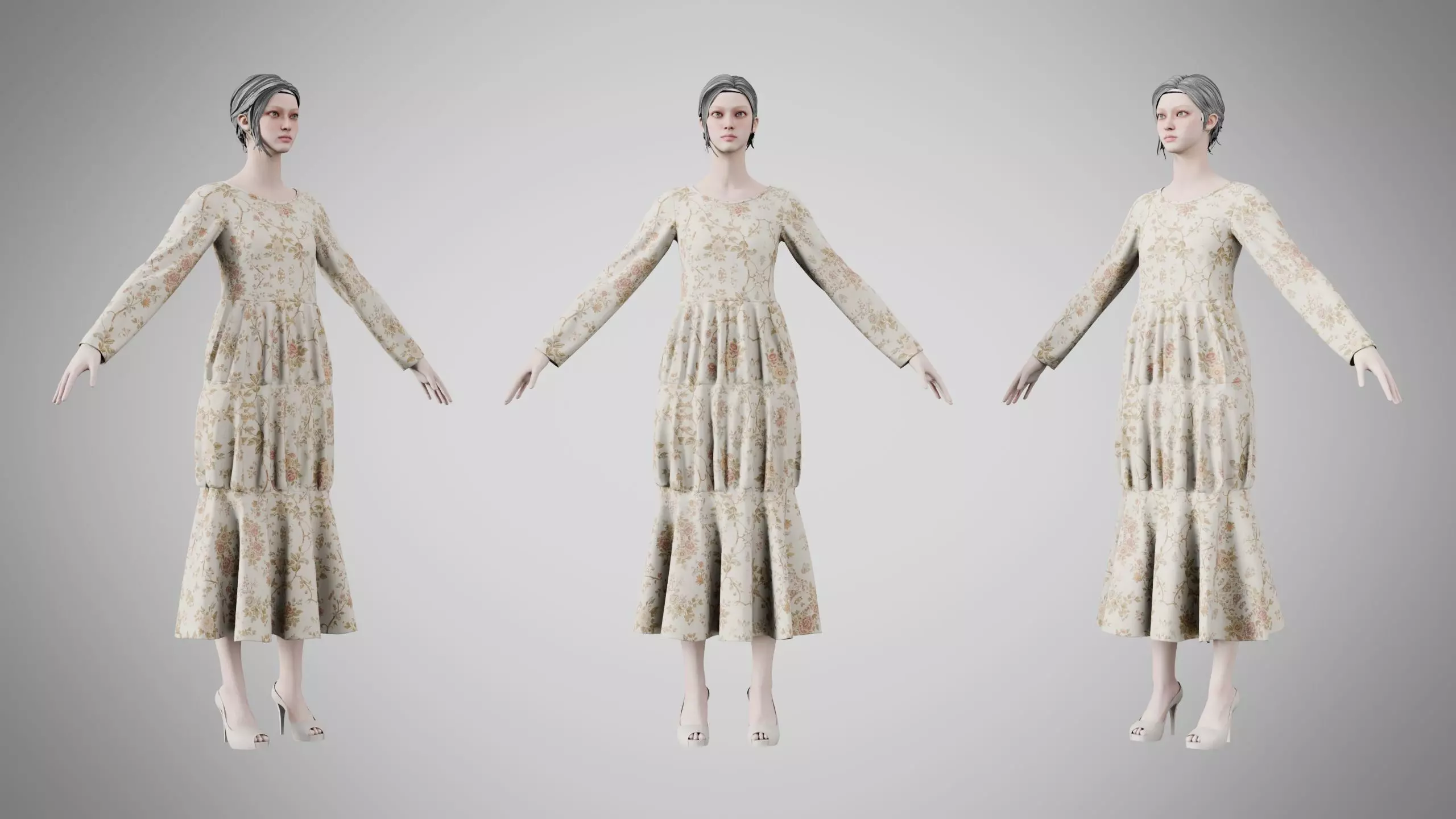 Dress 25 Ivory Garden Brocade v2 Low-poly 3D model