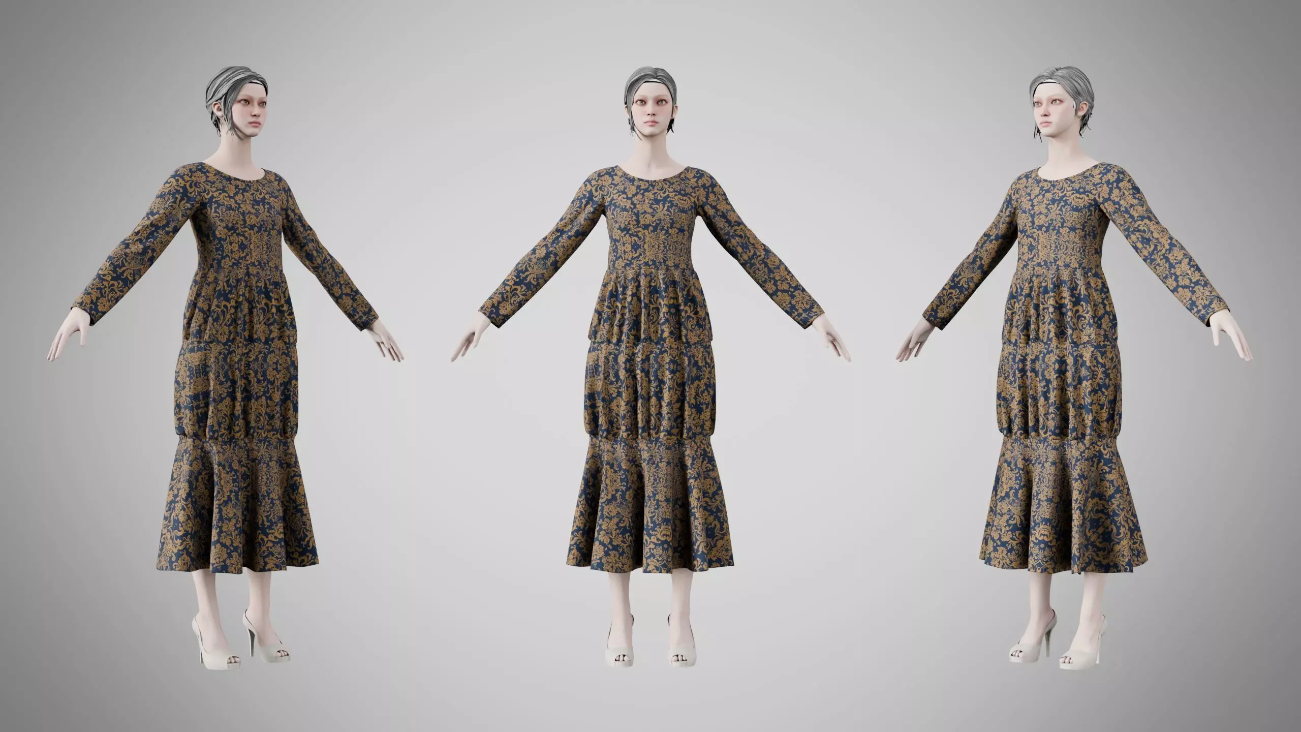 Dress 25 Royal Baroque Brocade Low-poly 3D model