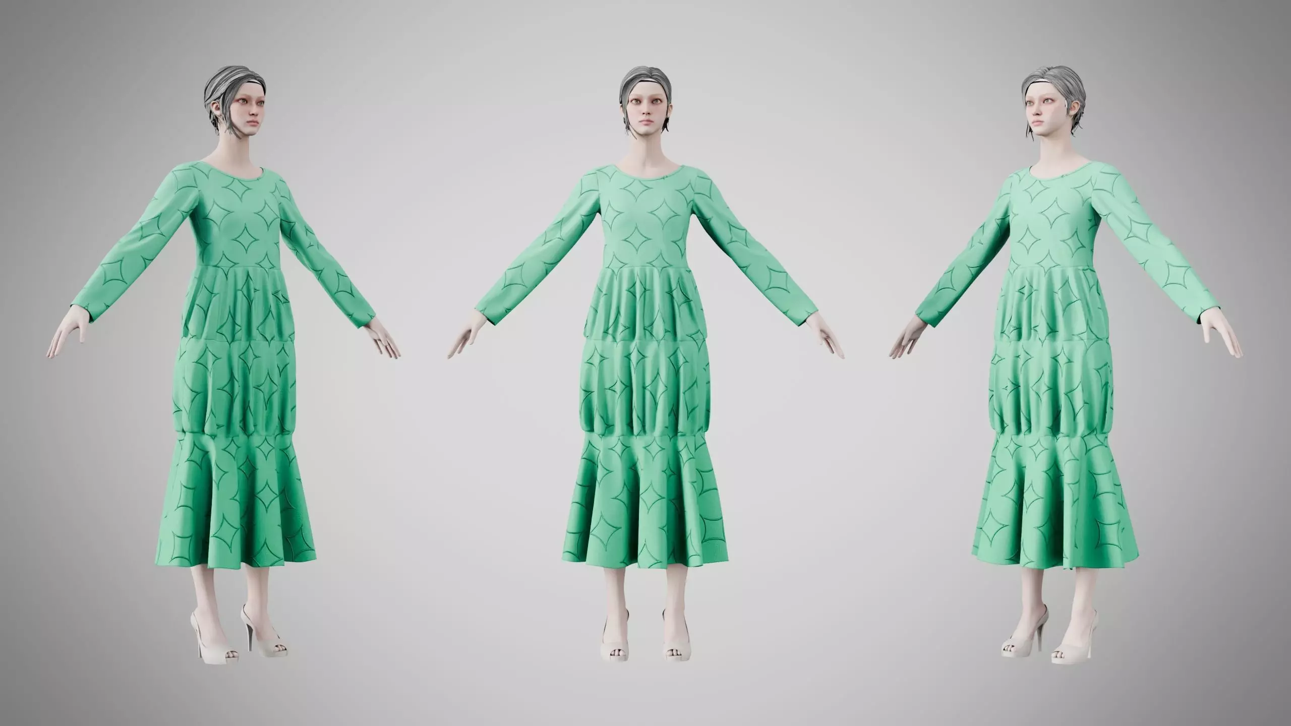 Dress 25 Medium Aquamarine With Design Low-poly 3D model