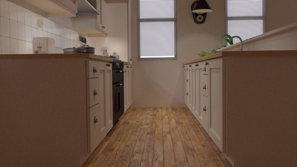 kitchen with cabinets and wooden floors 3D model_1