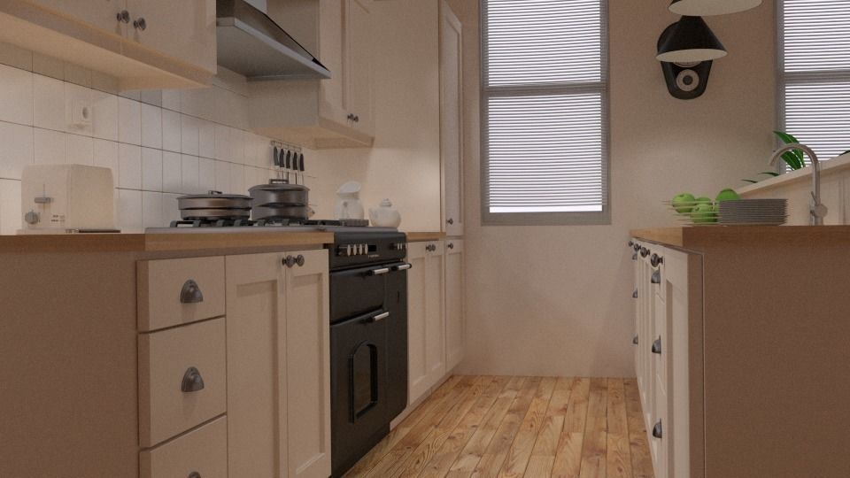 kitchen with cabinets and wooden floors 3D model_0