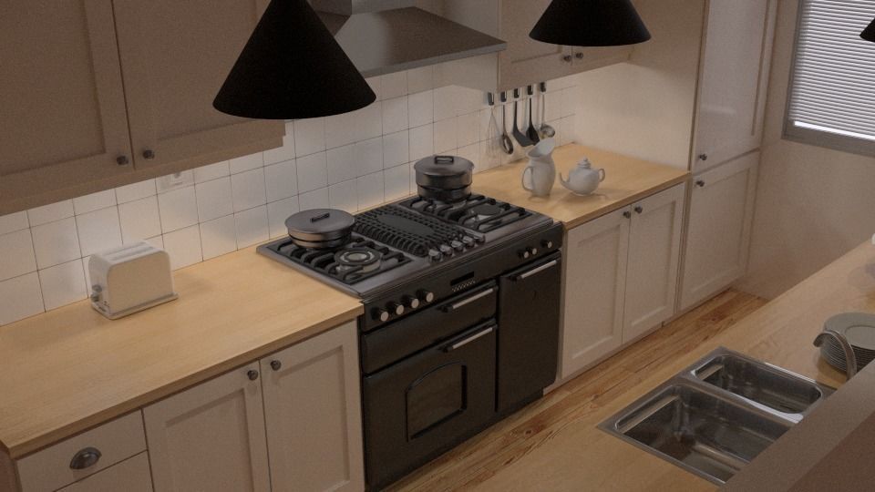 kitchen with cabinets and wooden floors 3D model_3