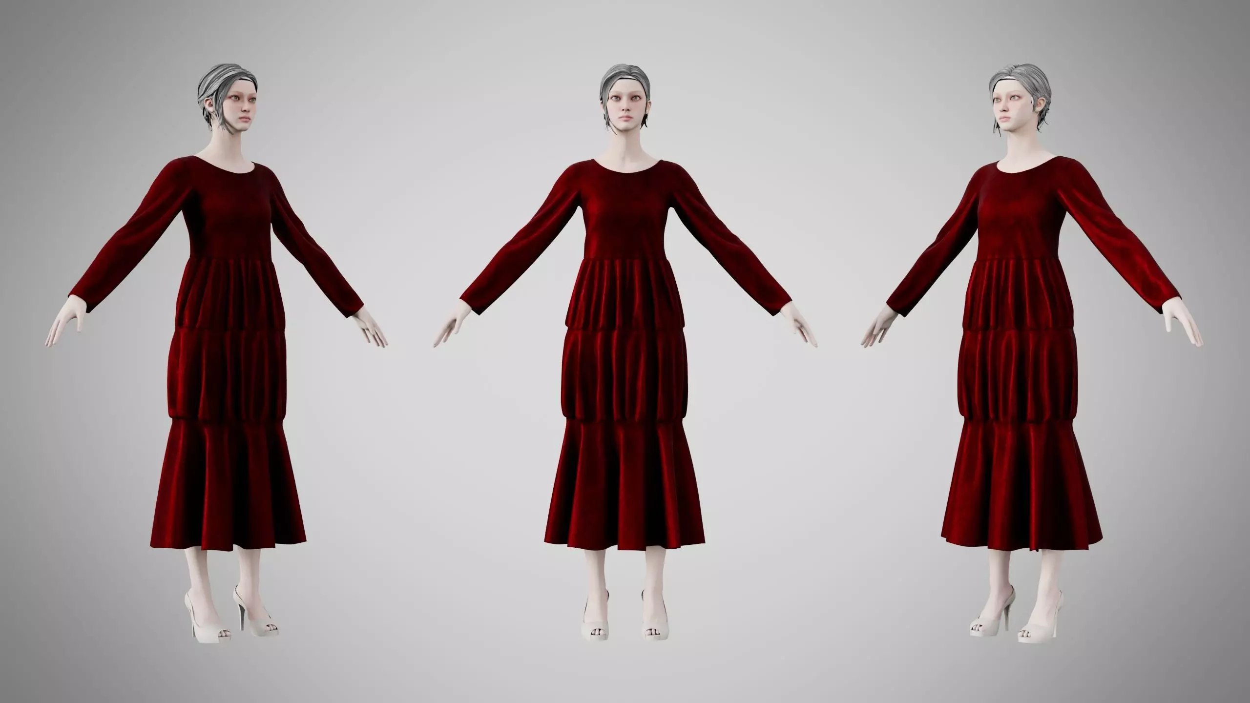 Dress 25 Burgundy Velvet Low-poly 3D model