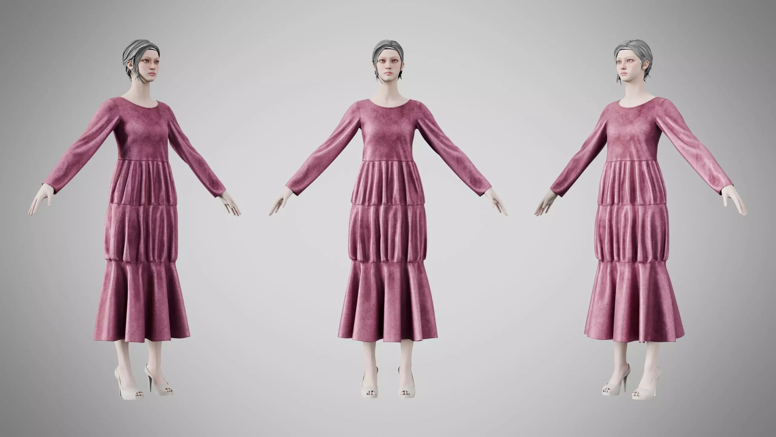 Dress 25 Dusty Rose Velvet Low-poly 3D model