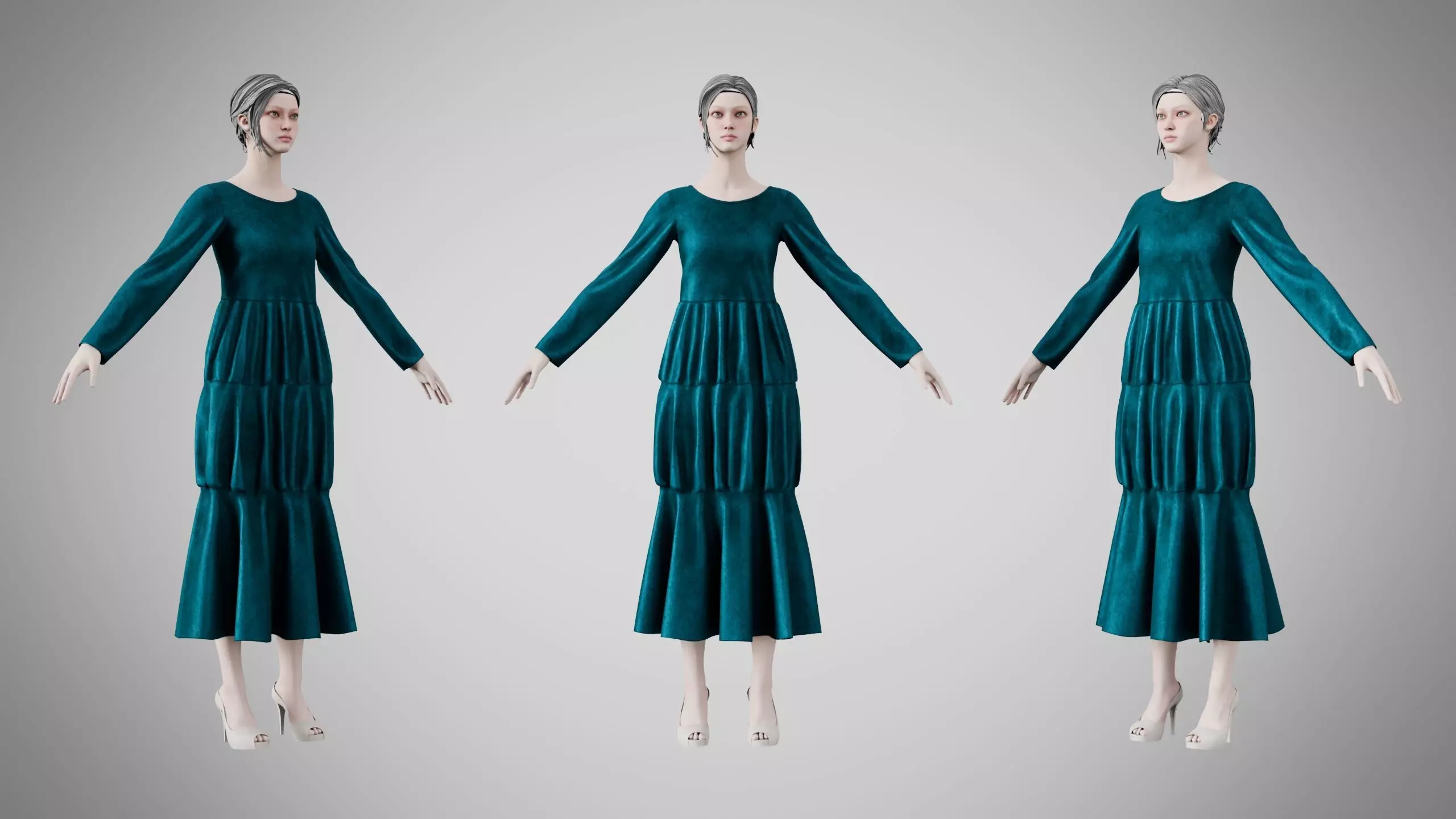 Dress 25 Teal Velvet Low-poly 3D model