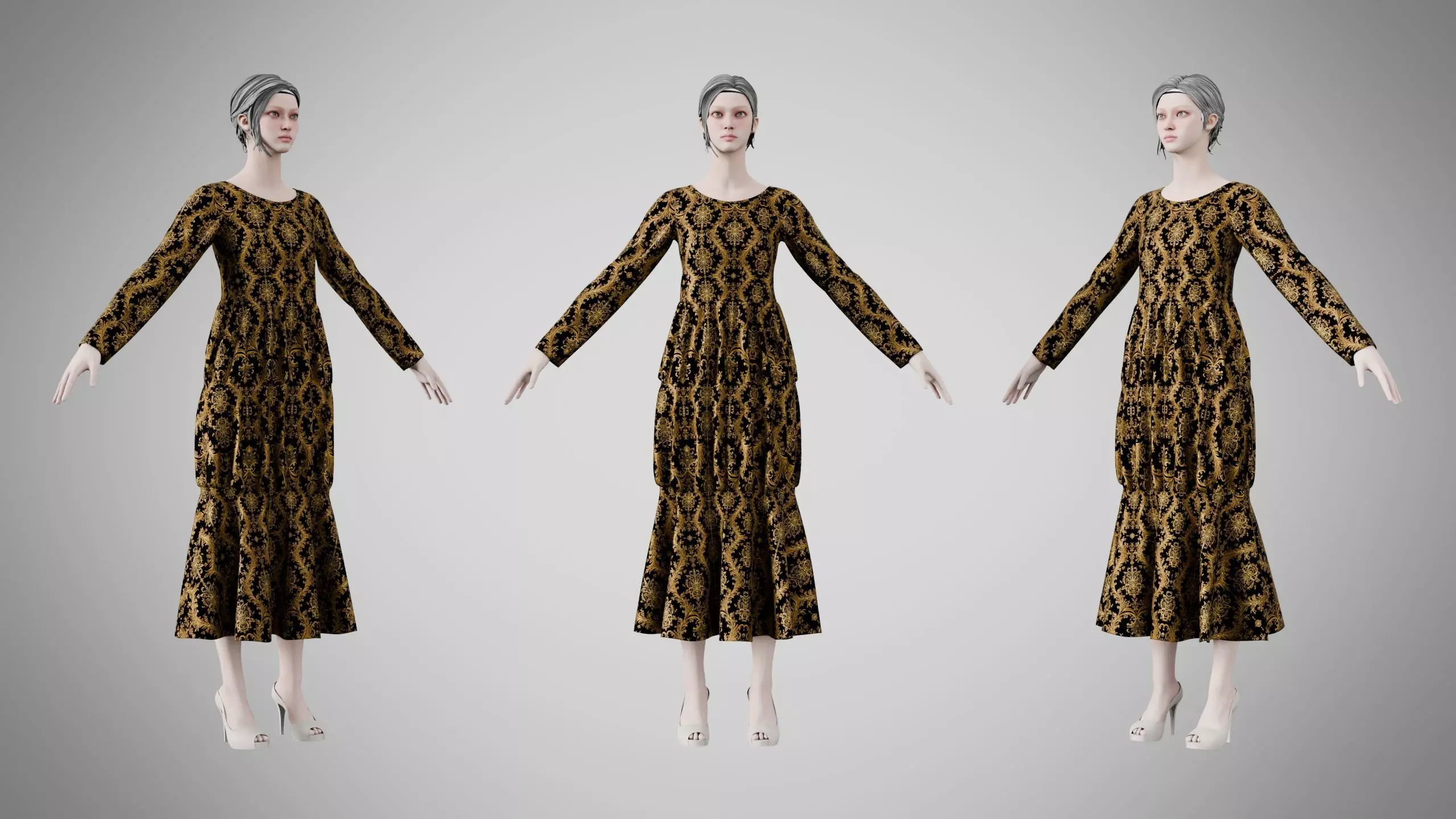 Dress 25 Black Gold Empress Velvet Low-poly 3D model