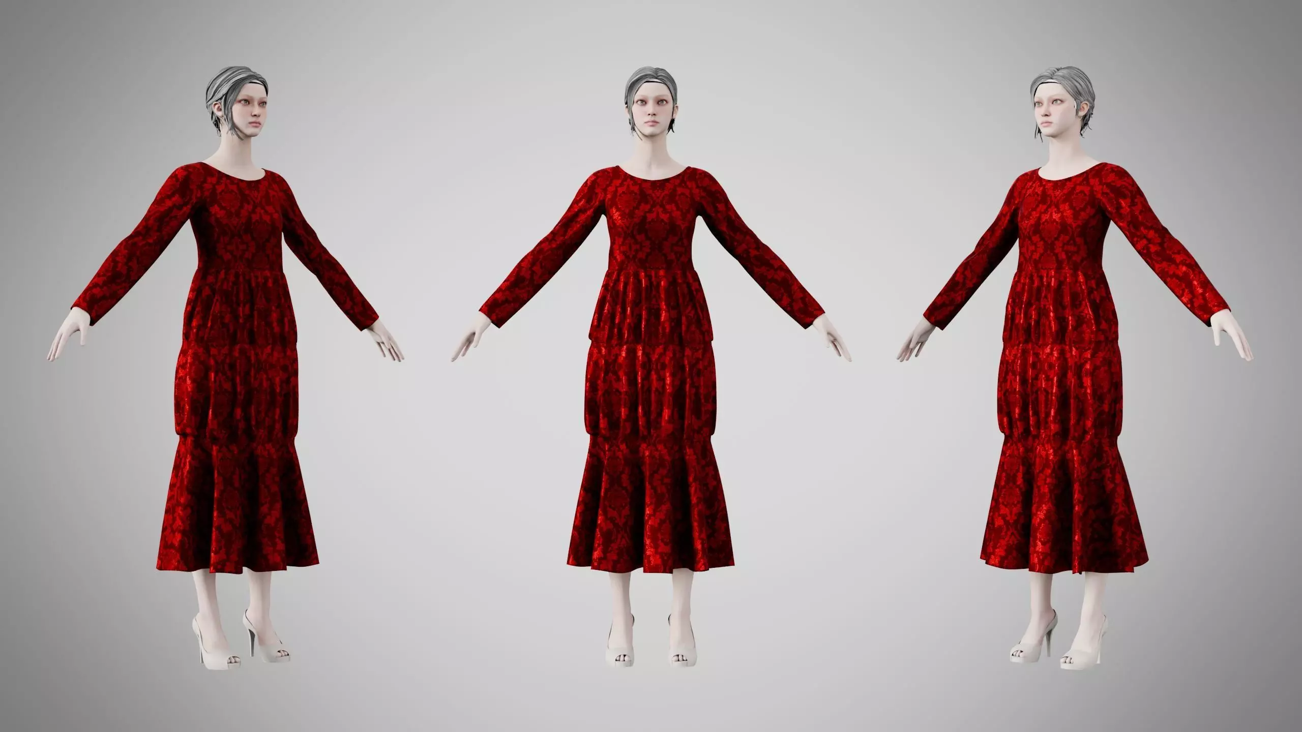 Dress 25 Crimson Royale Velvet Low-poly 3D model