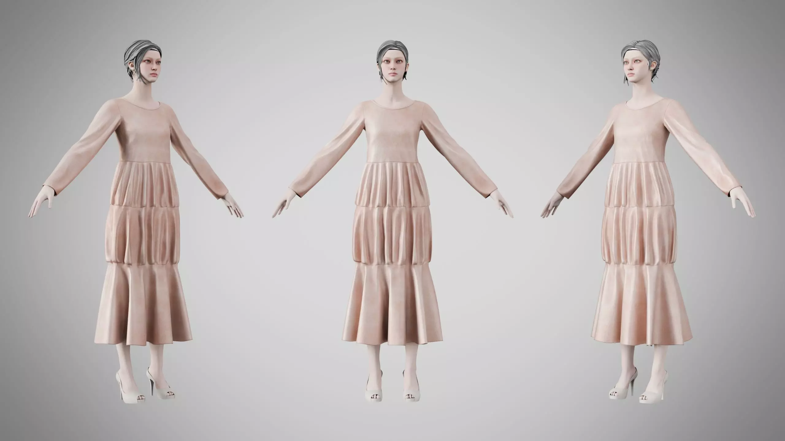 Dress 25 Ivory Blush Velvet Low-poly 3D model