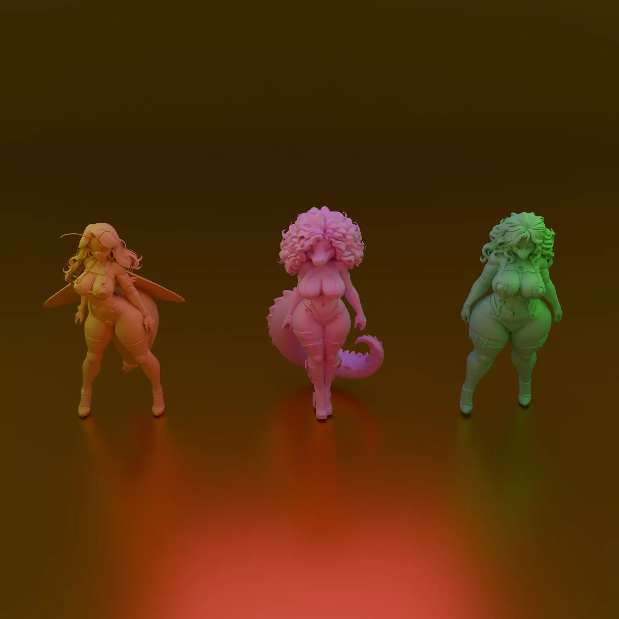 Furry Harem Collection Voluptuous Anthropomorphic Female Figures 3D print model