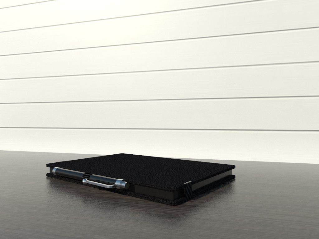 Kindle top notebook on wooden table Low-poly 3D model_1