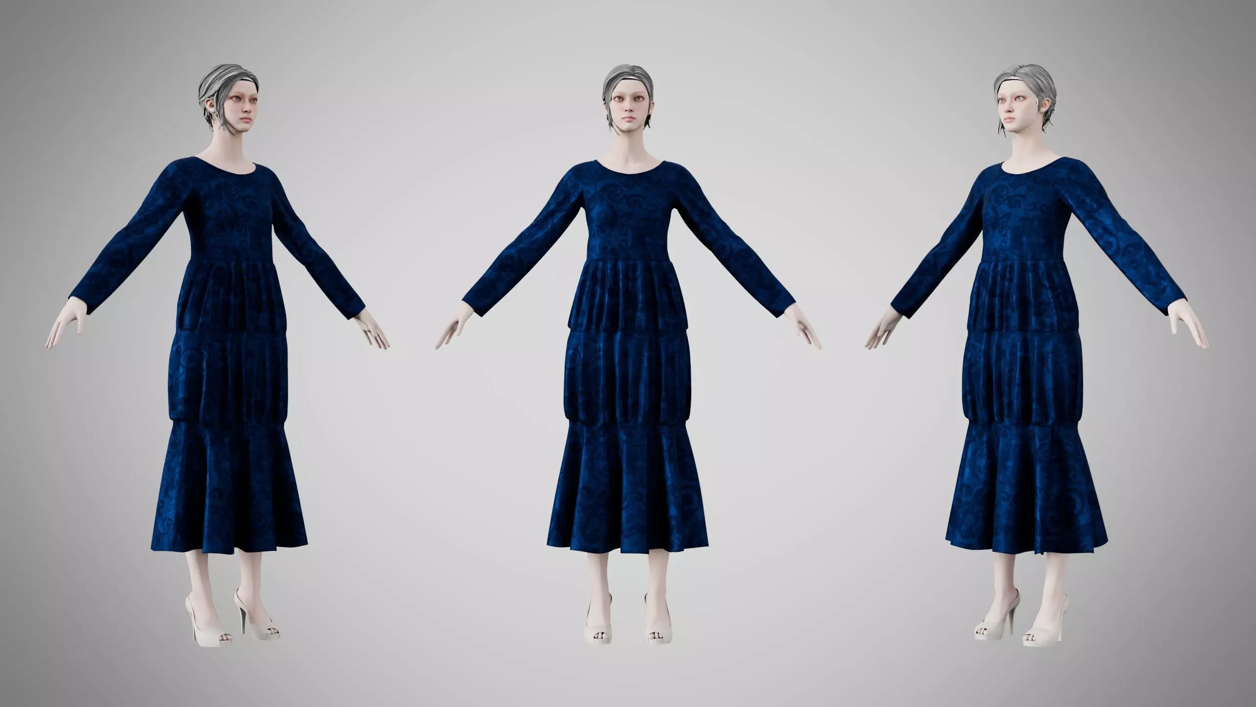 Dress 25 Sapphire Mist Velvet v2 Low-poly 3D model