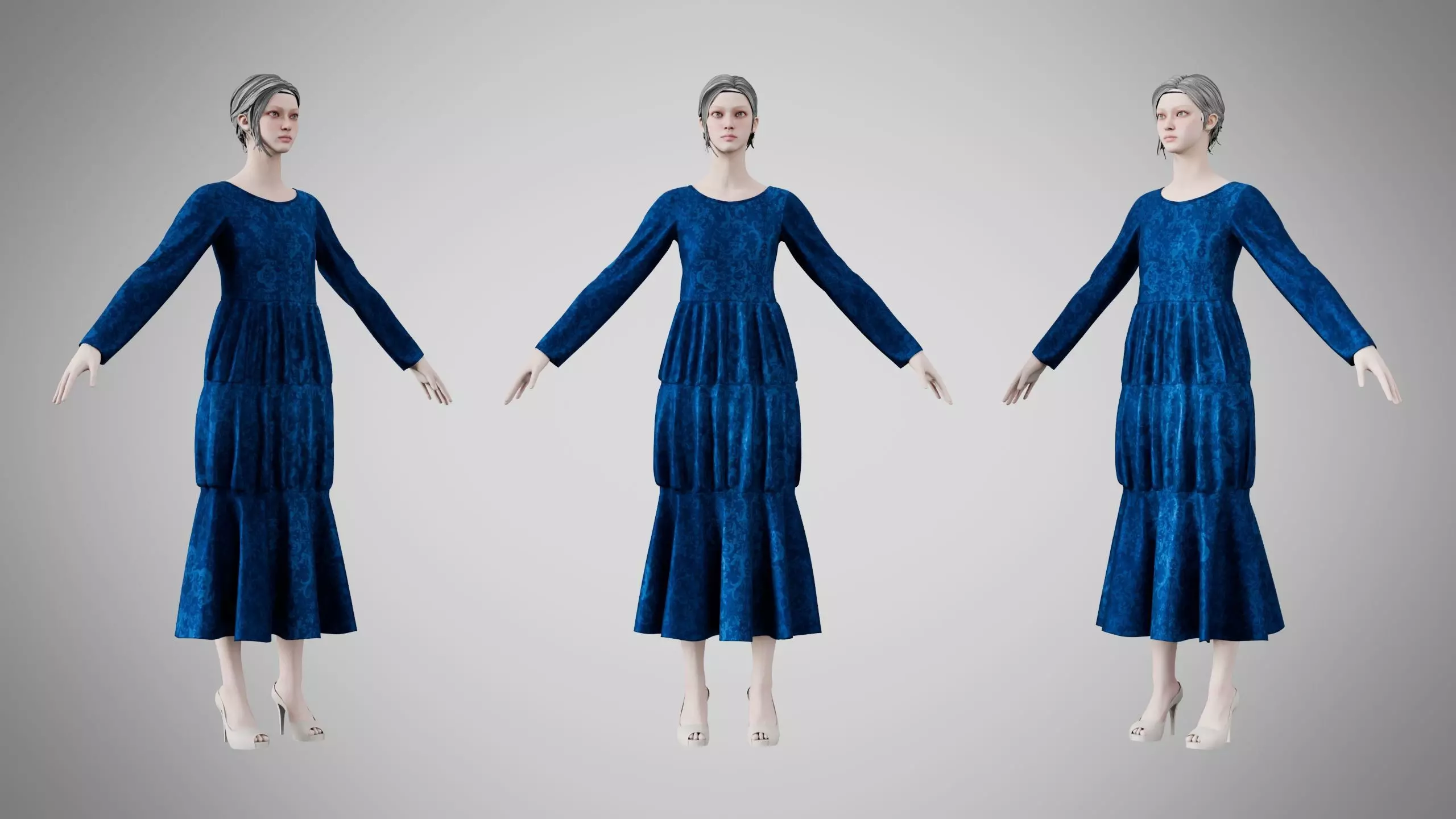 Dress 25 Sapphire Mist Velvet Low-poly 3D model