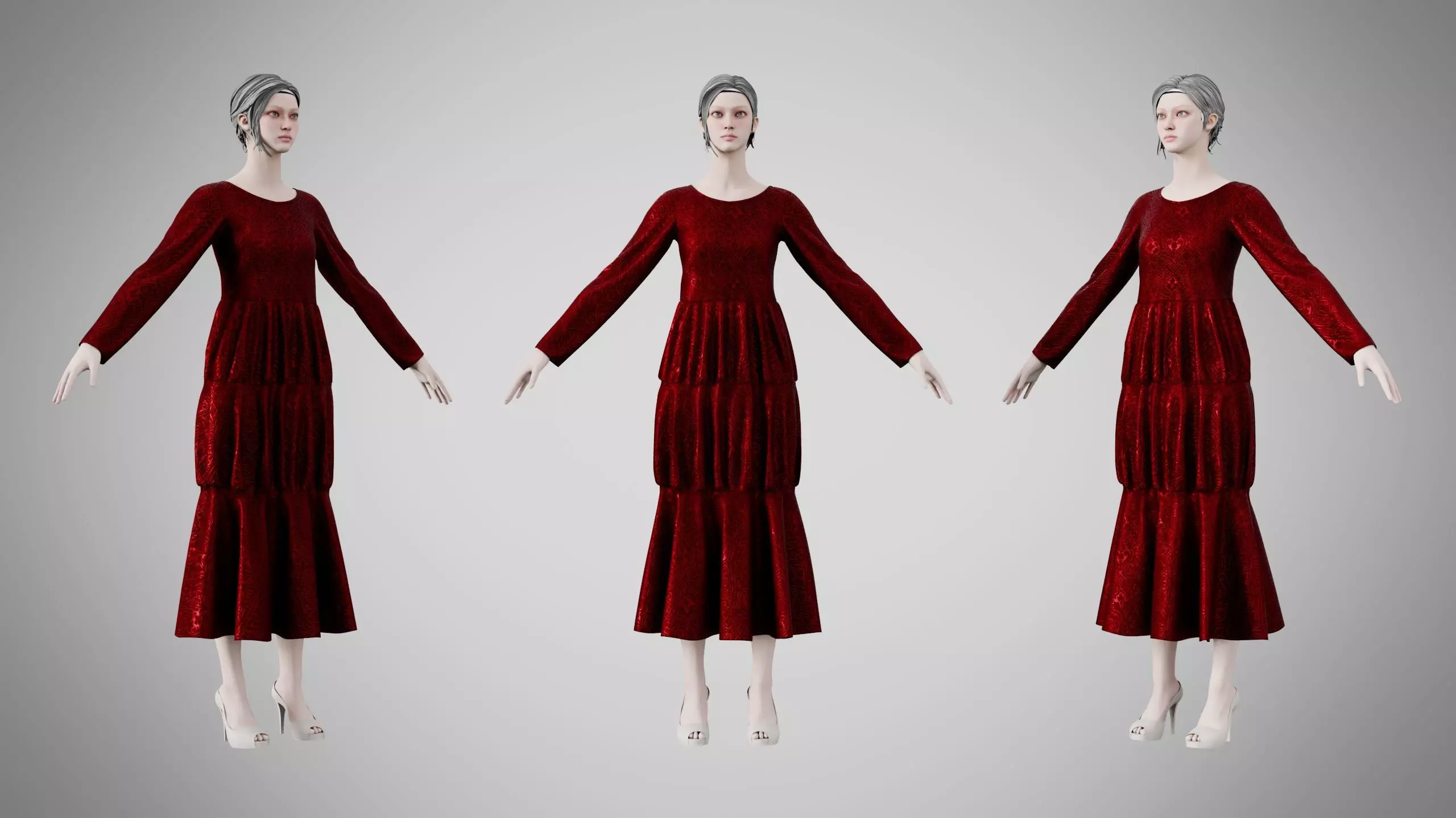 Dress 25 Burgundy Velvet With Design Low-poly 3D model