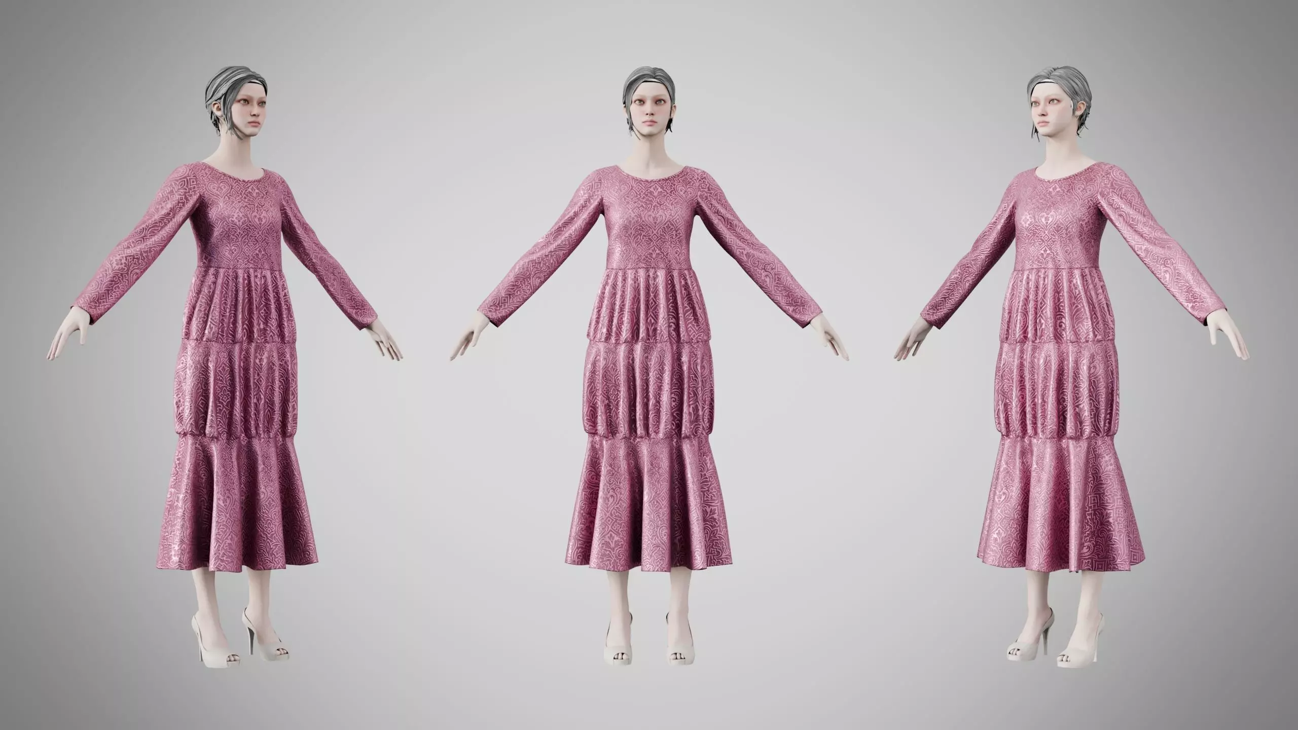 Dress 25 Dusty Rose Velvet With Design Low-poly 3D model