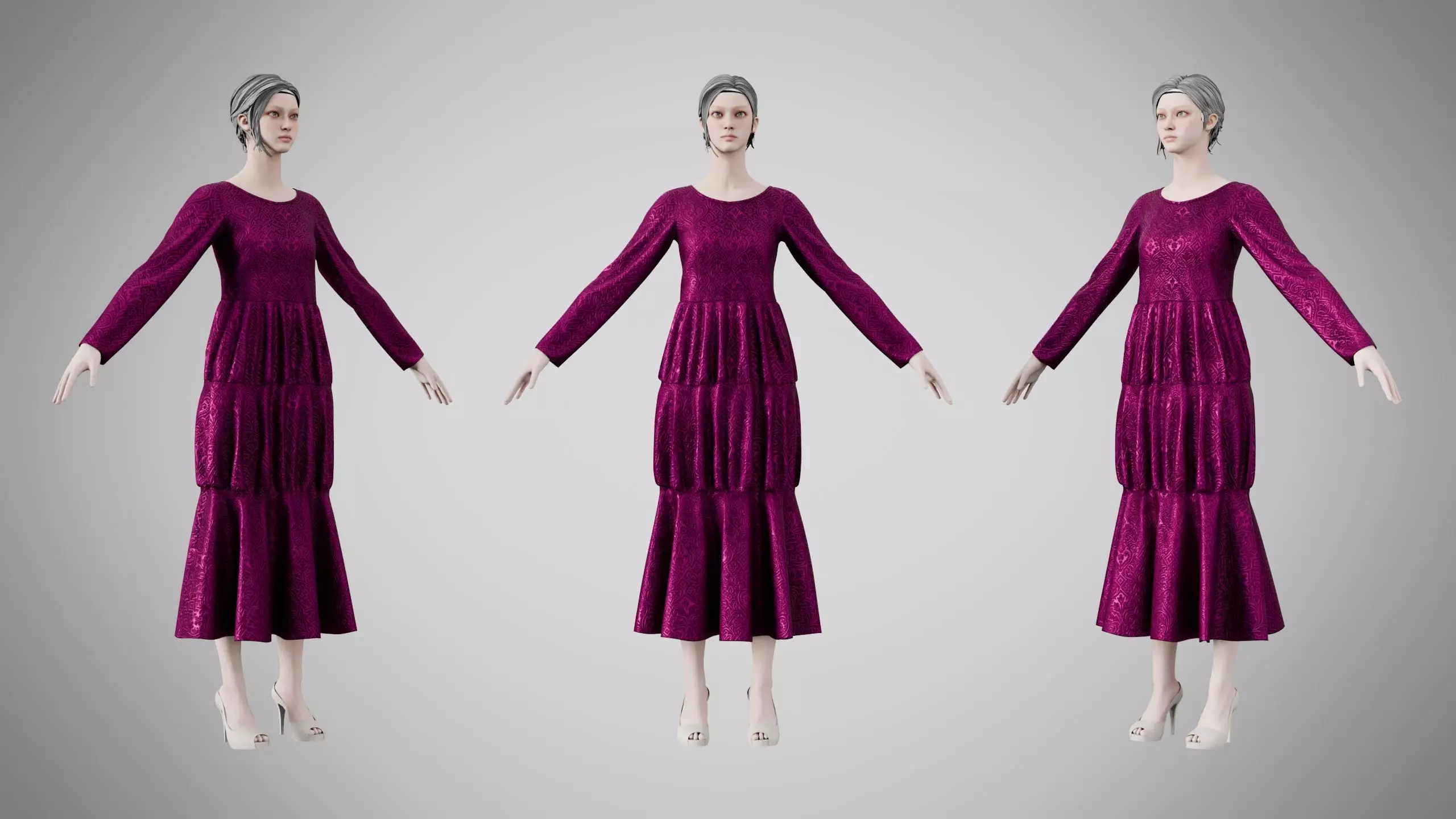 Dress 25 Plum Velvet With Design Low-poly 3D model