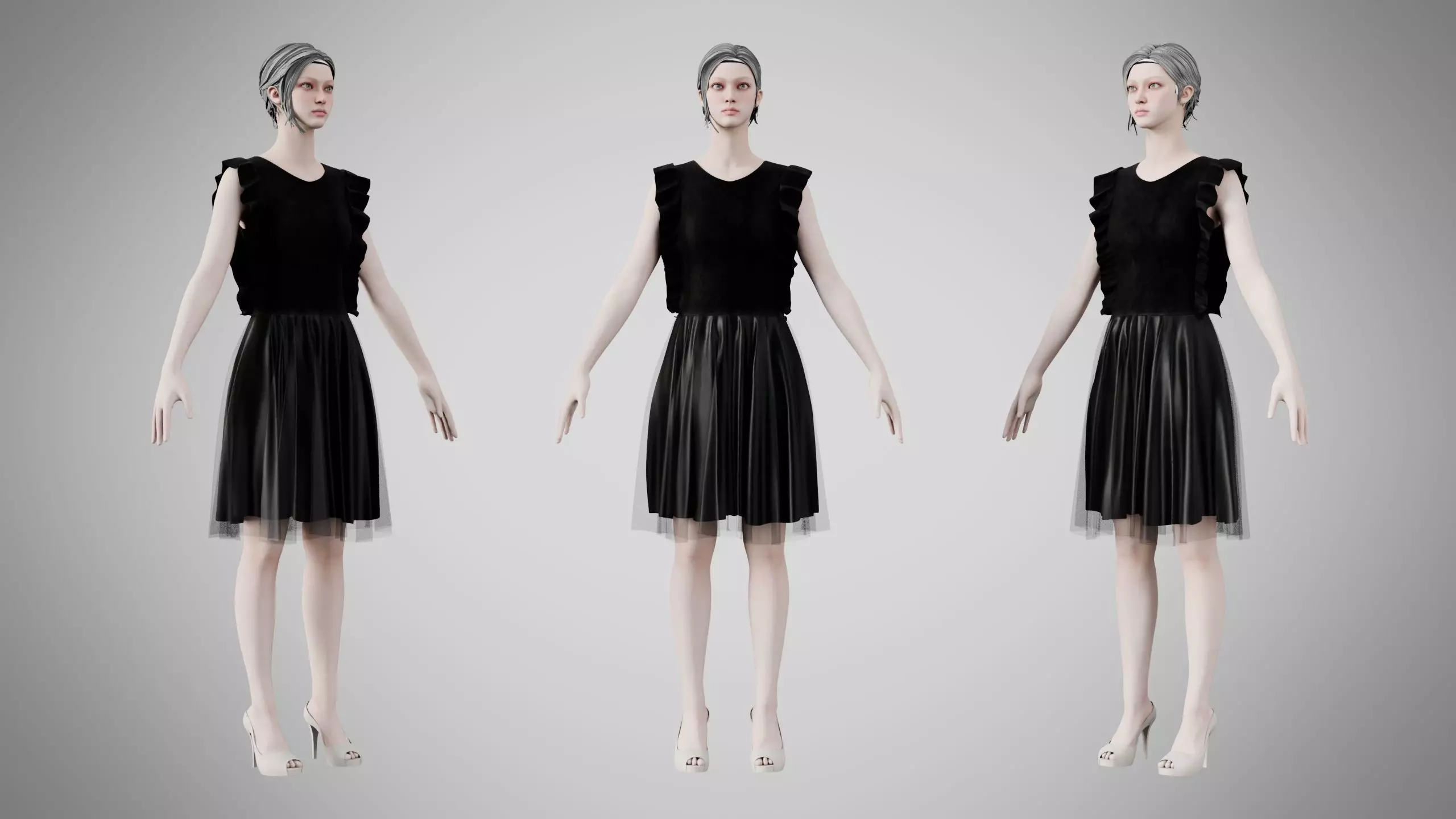 Dress 20 Black Velvet Low-poly 3D model